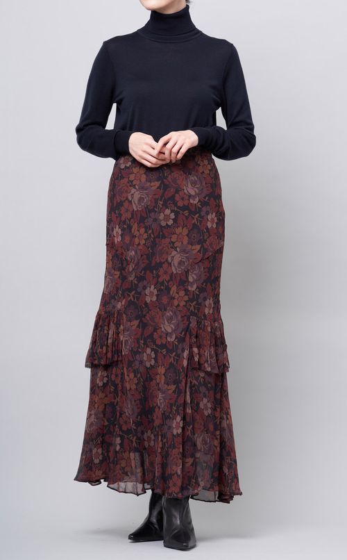 フラワープリントティアードスカート