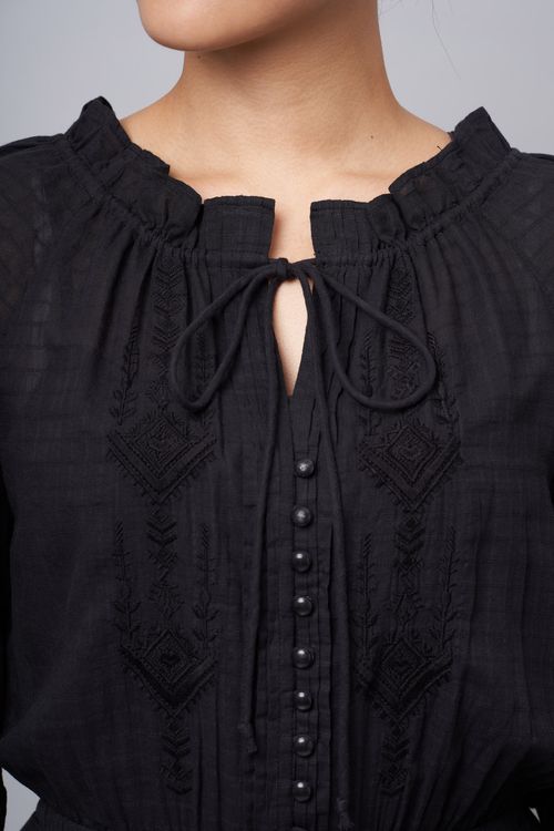 ネックギャザーパフスリーブワンピース