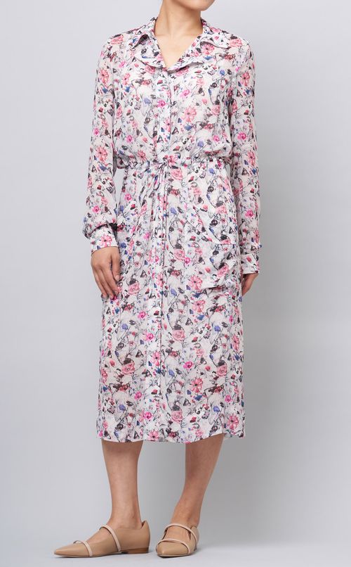 シアフラワープリントシャツワンピース