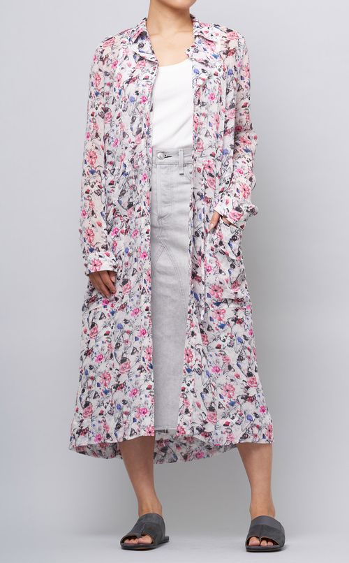 シアフラワープリントシャツワンピース