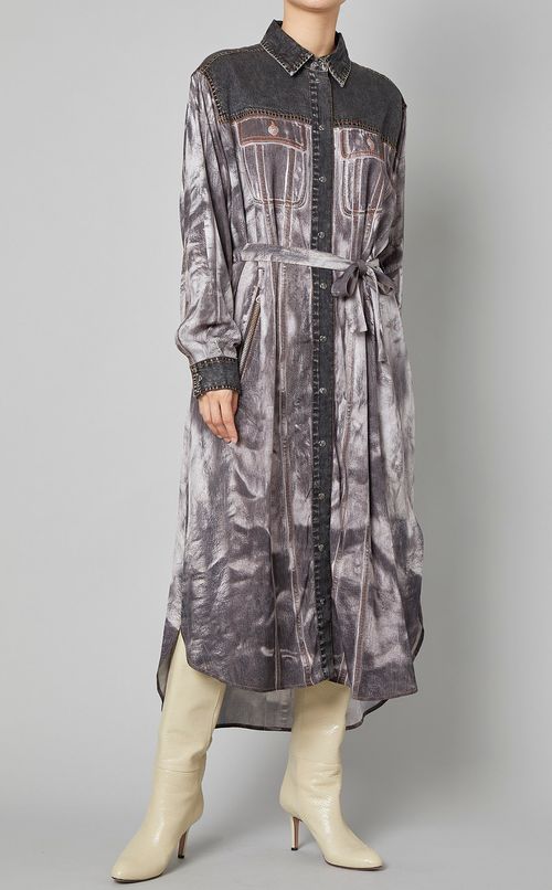 ブラックデニムプリントシャツワンピース