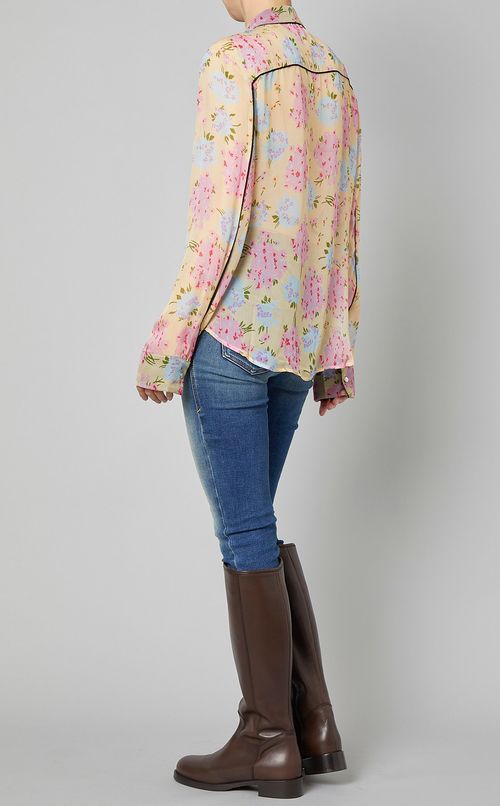 フラワープリン卜シースルーブラウス