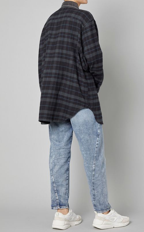 デニム切替スナップチェックシャツ