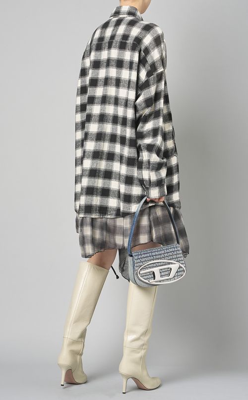 ブロックチェックミディシャツドレス