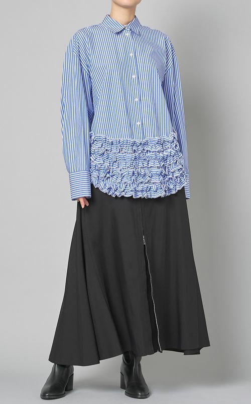 ストライプフリルプルオーバーブラウス