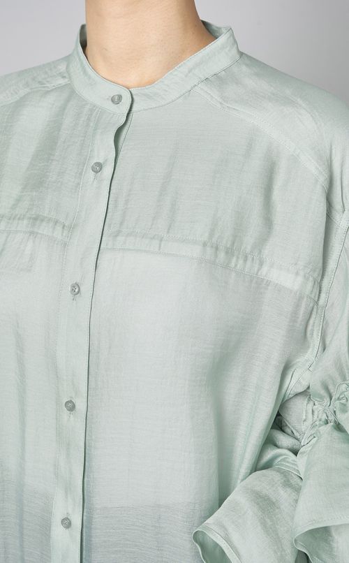 フリルスリーブバンドカラーシャツ