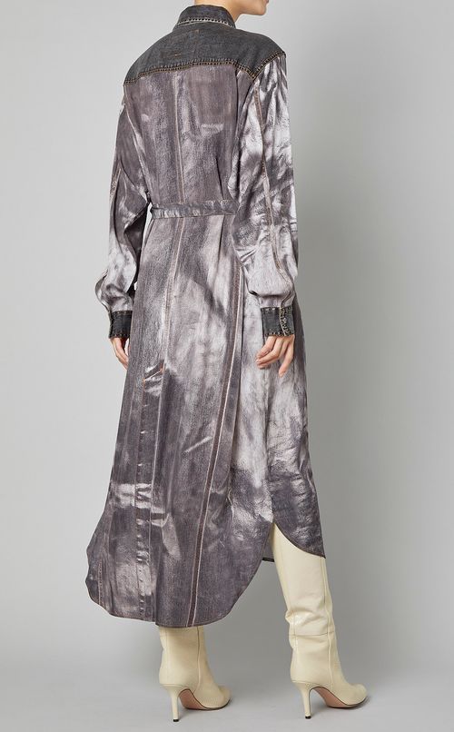 ブラックデニムプリントシャツワンピース