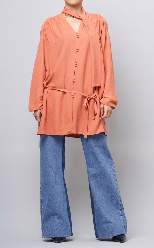 リボン付Vネックボウタイブラウス