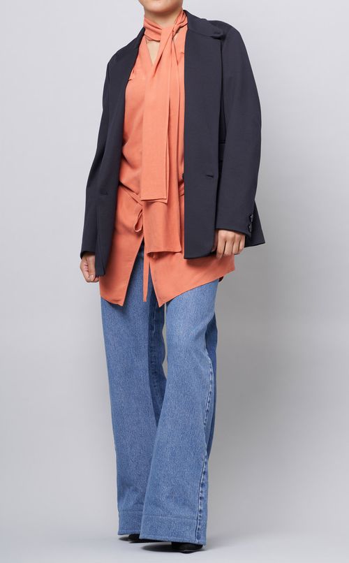 リボン付Vネックボウタイブラウス