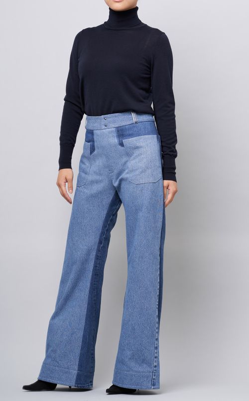 バイカラーベルボトムデニム