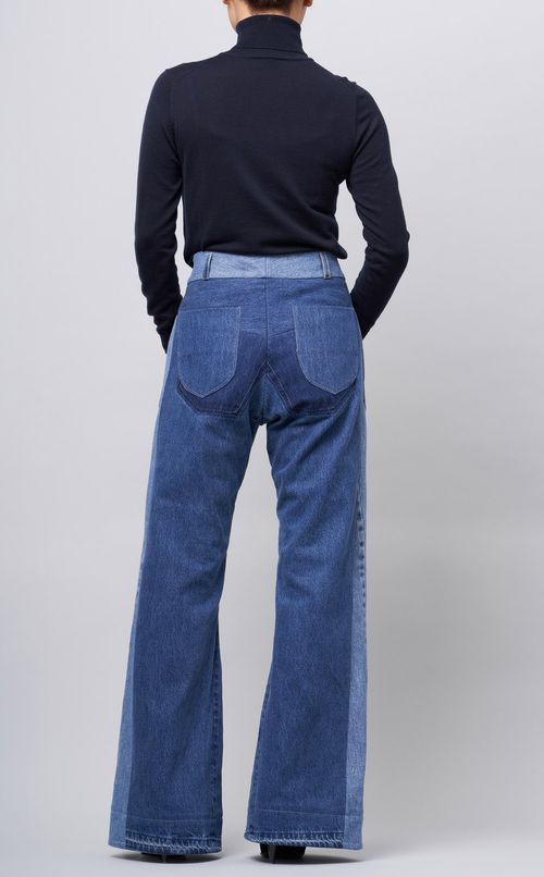 バイカラーベルボトムデニム