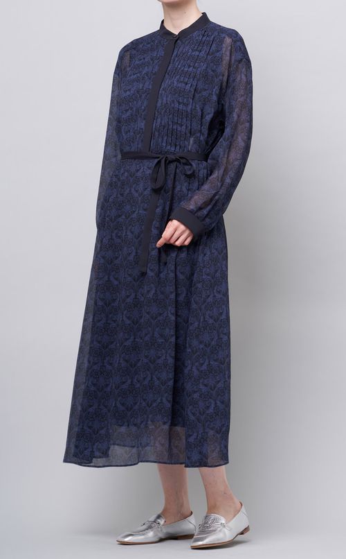 フラワープリントスタンドカラーワンピース