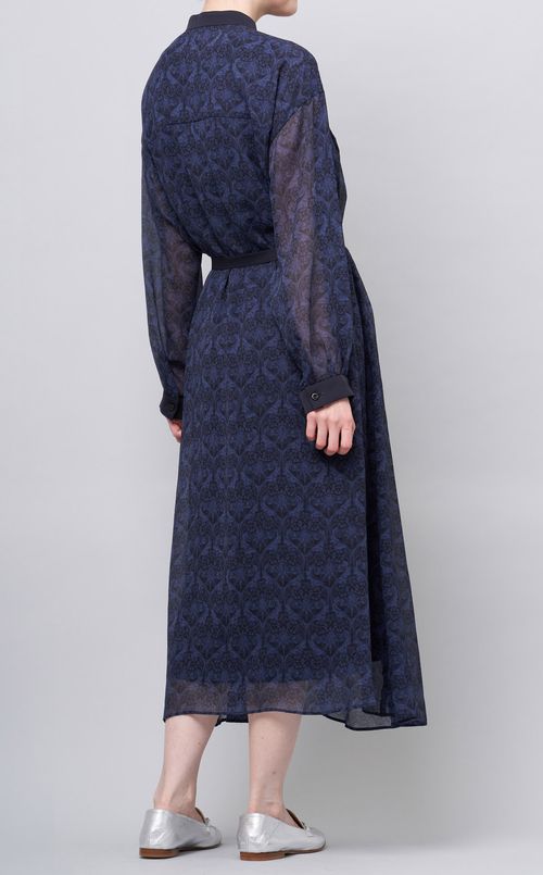 フラワープリントスタンドカラーワンピース