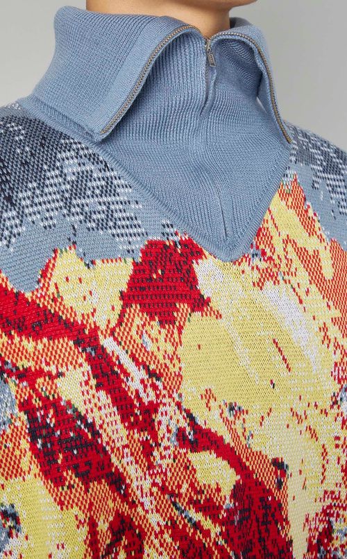 ジップアップジャカードニット