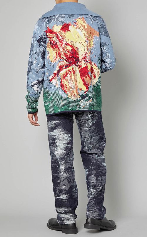 ジップアップジャカードニット