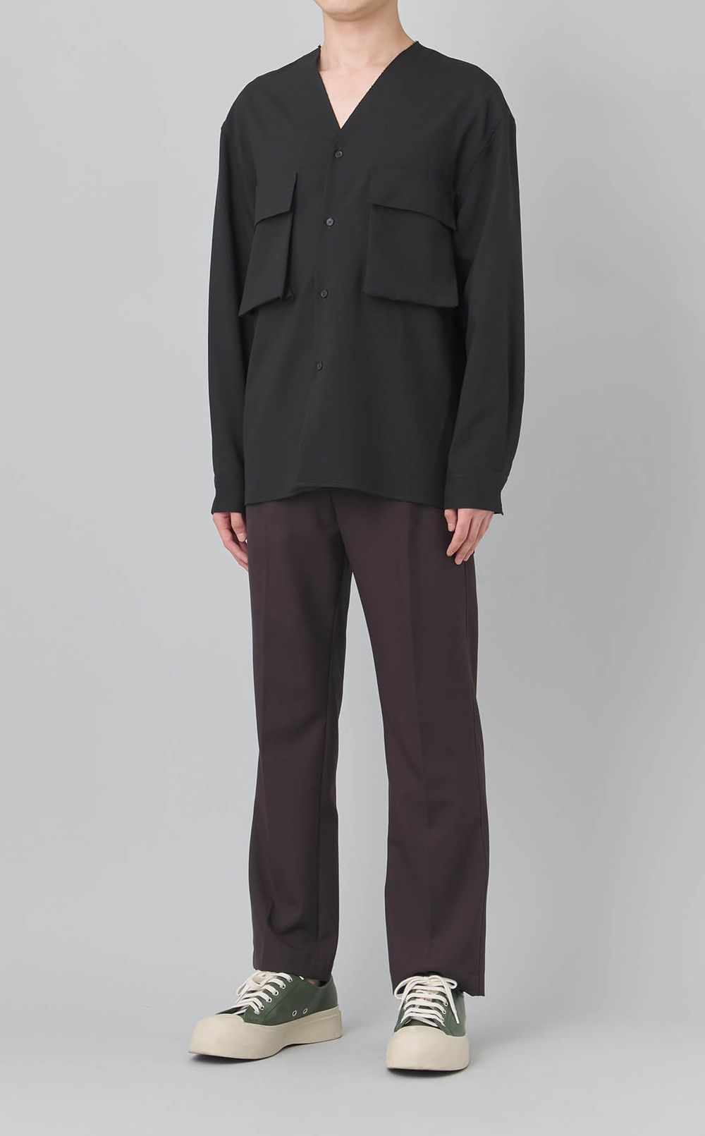 ノーカラーオーバーシャツ