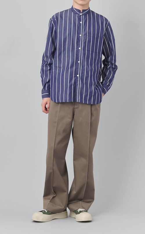 コットンストライプウィングカラーシャツ