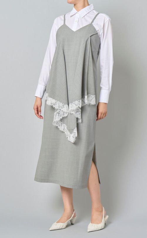 ストライプレースコンビドレープドレス