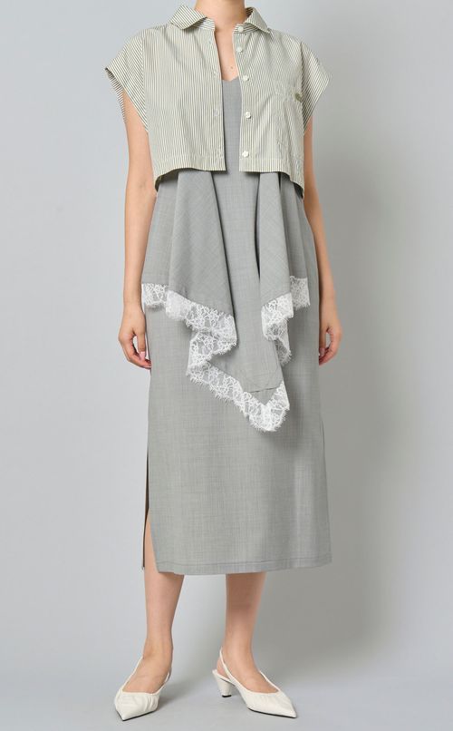 ストライプレースコンビドレープドレス