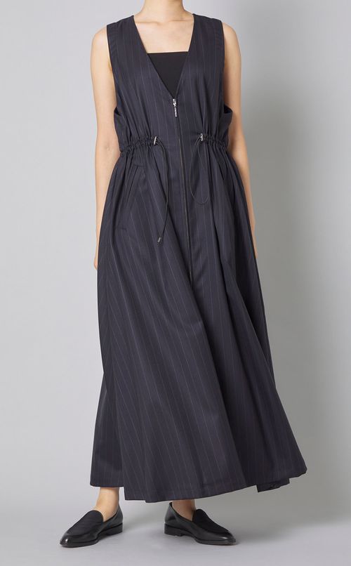 ピンストライプドローコードワンピース