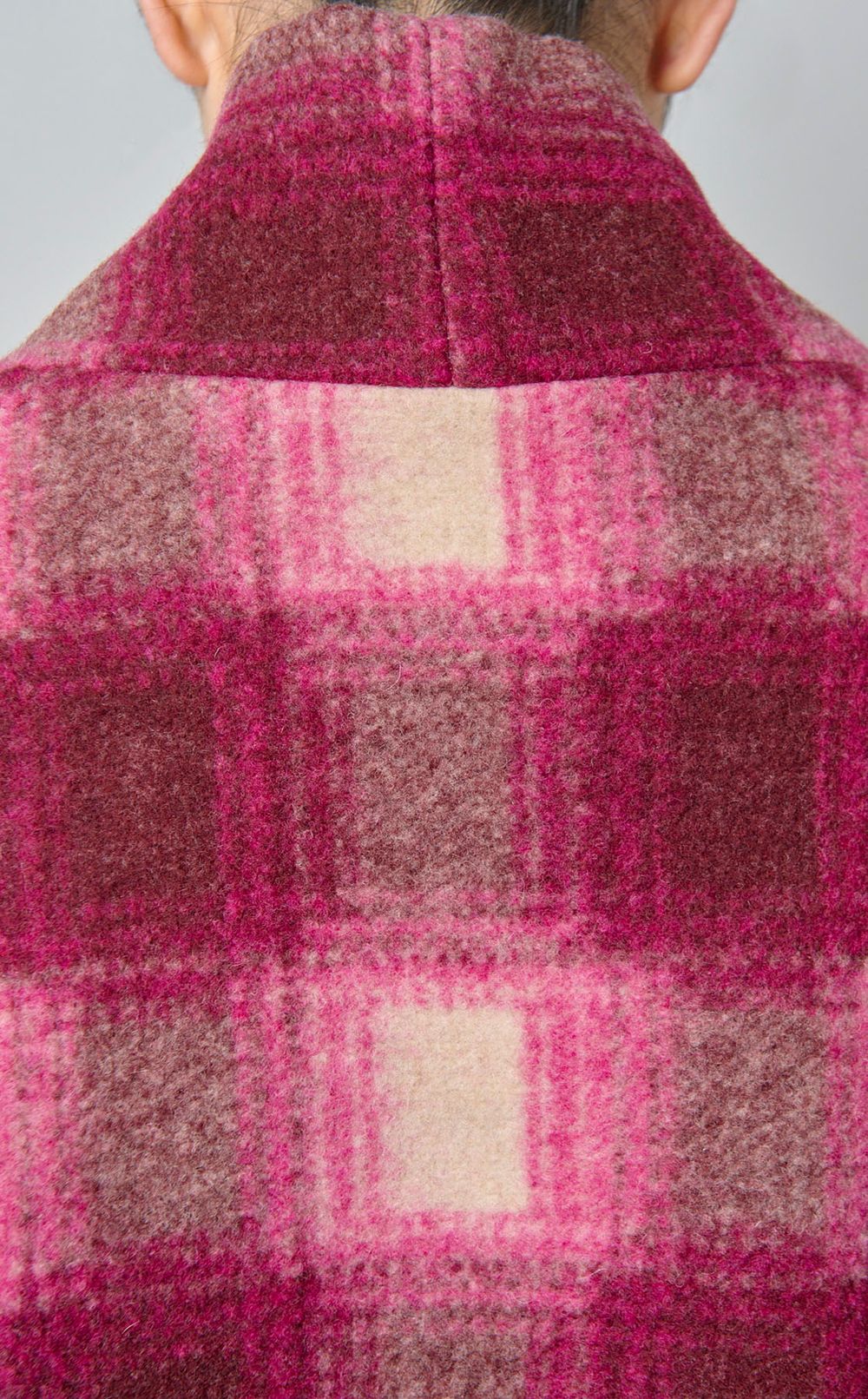 ウールチェックショールカラーコー卜