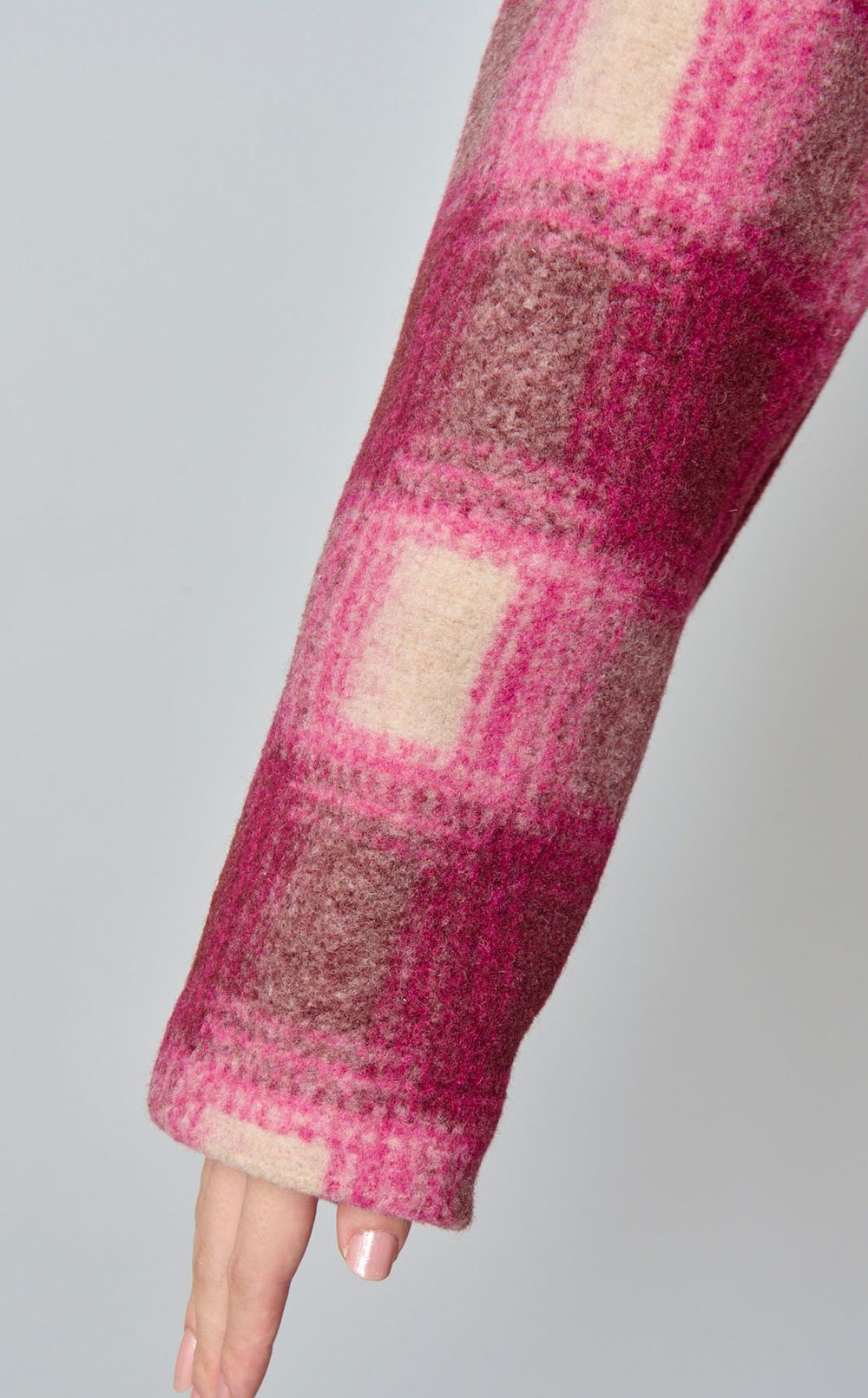 ウールチェックショールカラーコー卜