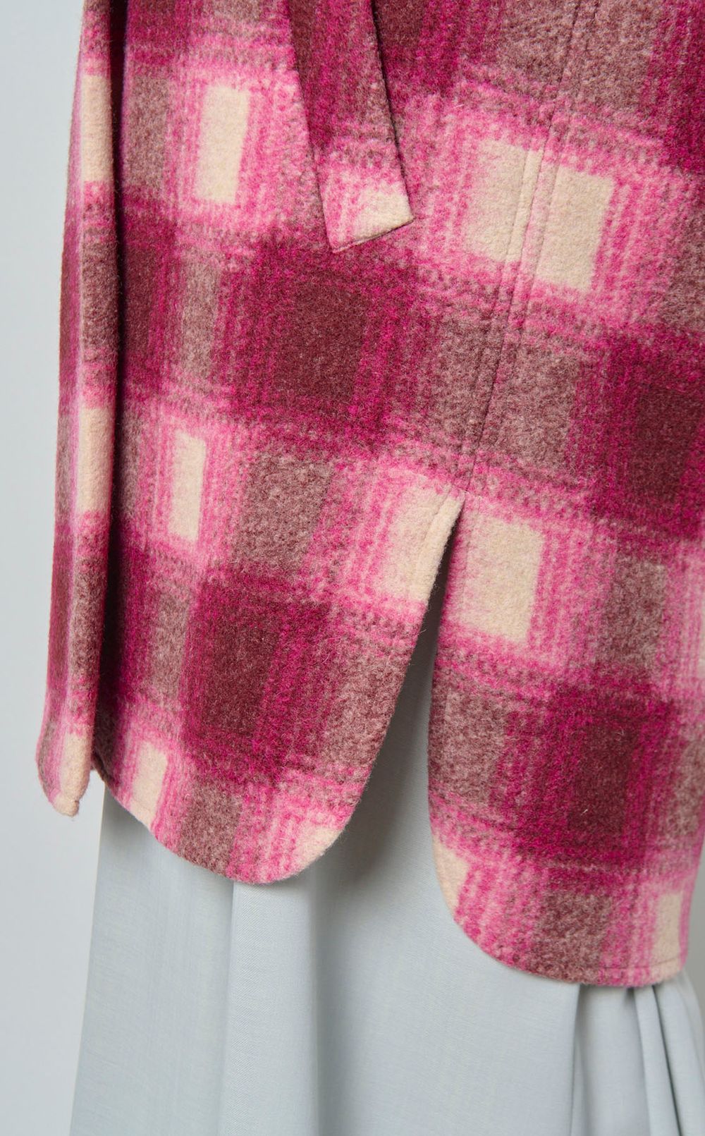 ウールチェックショールカラーコー卜