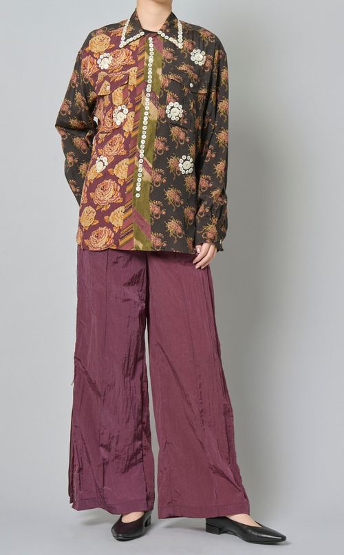 フラワープリントボタンデザインシャツ