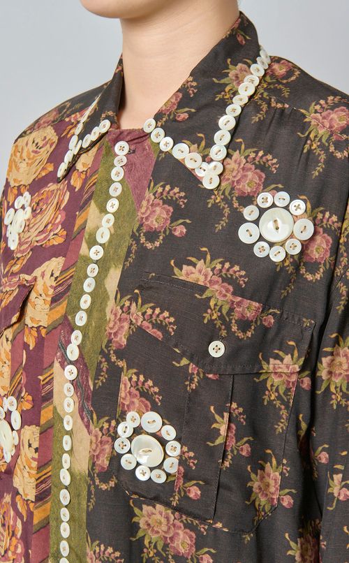 フラワープリントボタンデザインシャツ