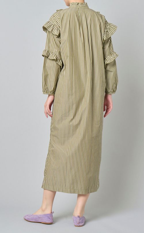 コットンストライプフリルワンピース