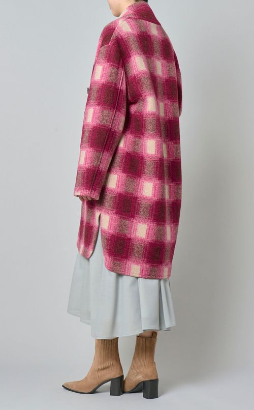 ウールチェックショールカラーコー卜