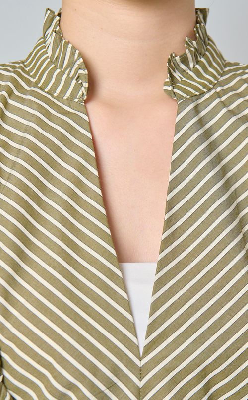 コットンストライプフリルワンピース