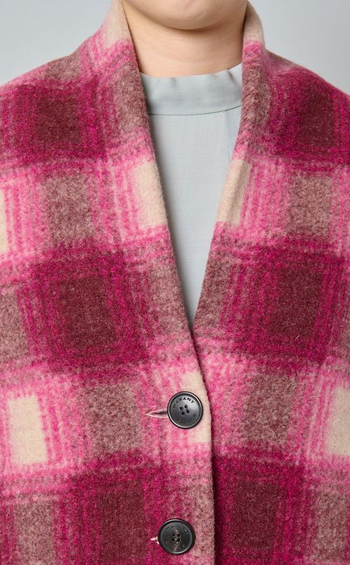 ウールチェックショールカラーコー卜