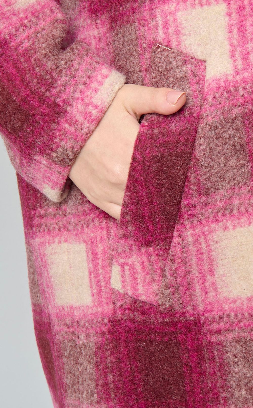 ウールチェックショールカラーコー卜