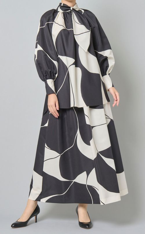 リーフプリントタイカラーブラウス