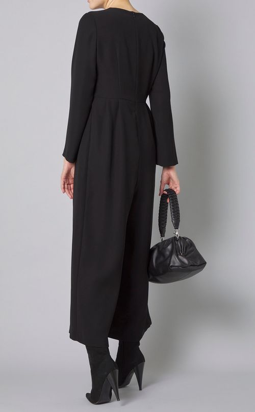 カーブネックウエストタックオールインワン