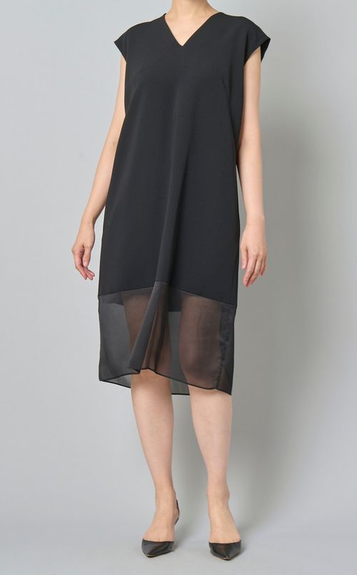 シアーコンビVネックサックドレス