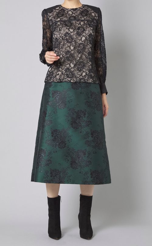 ブラックフラワージャガードスカート