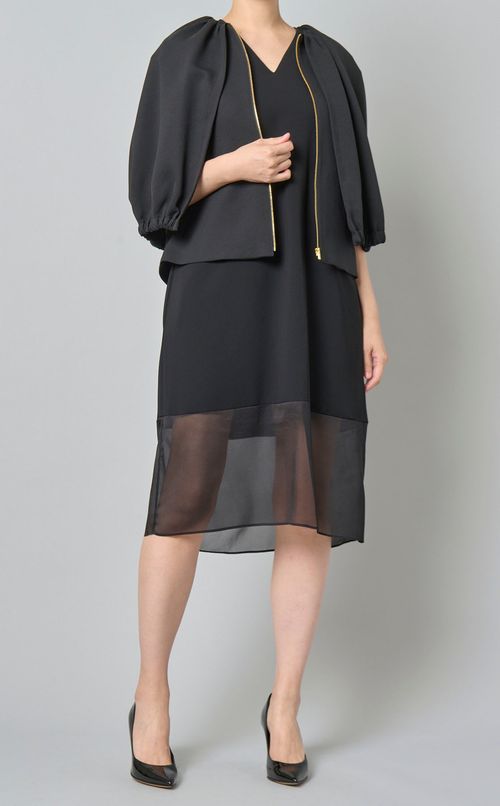シアーコンビVネックサックドレス