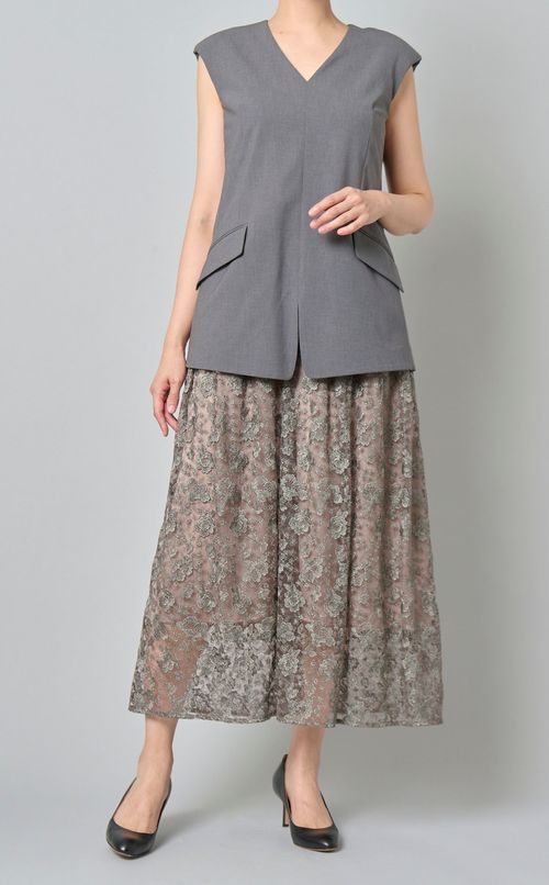 メタルラメレースVネックドレス