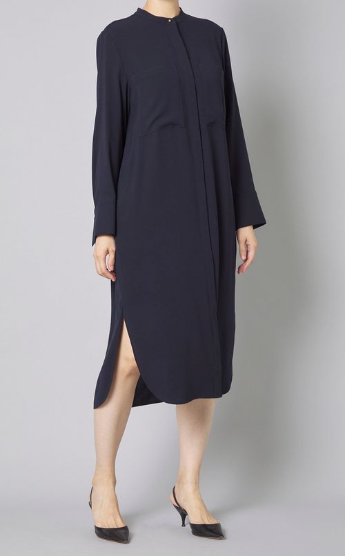 サテンメタルボタンシャツドレス