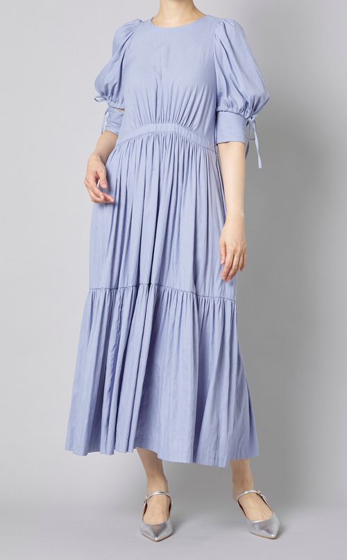 ダンガリーギャザードレープワンピース