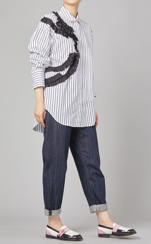 フリルデザインストライプシャツ