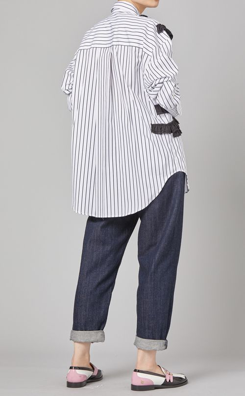 フリルデザインストライプシャツ