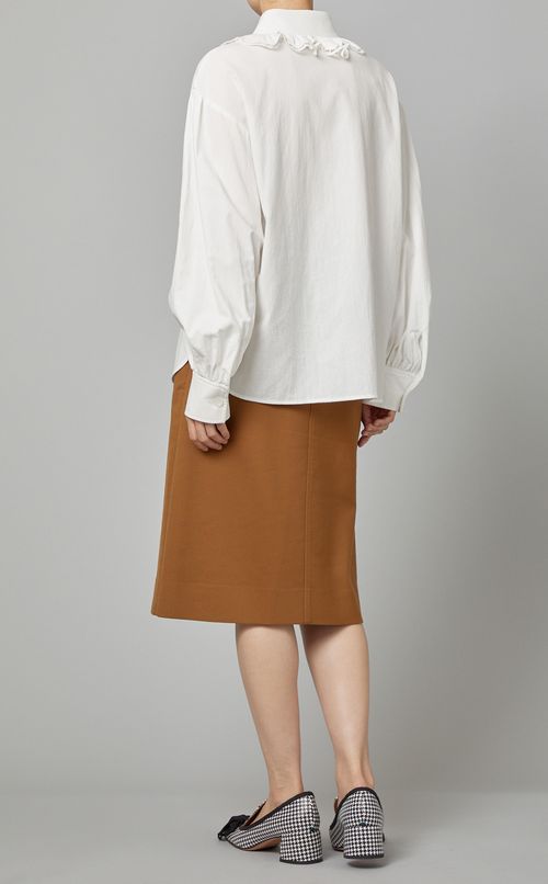 フリルカラーコットンシャツ