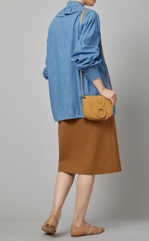 ラッフルカラーデニムブラウス