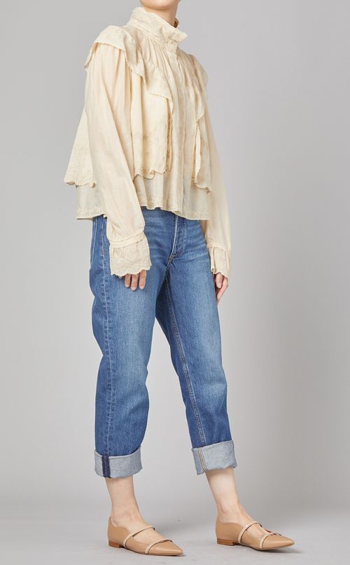 エンブロイダリーフリルハイネックシャツ