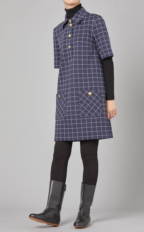 チェック柄ロングポロシャツ