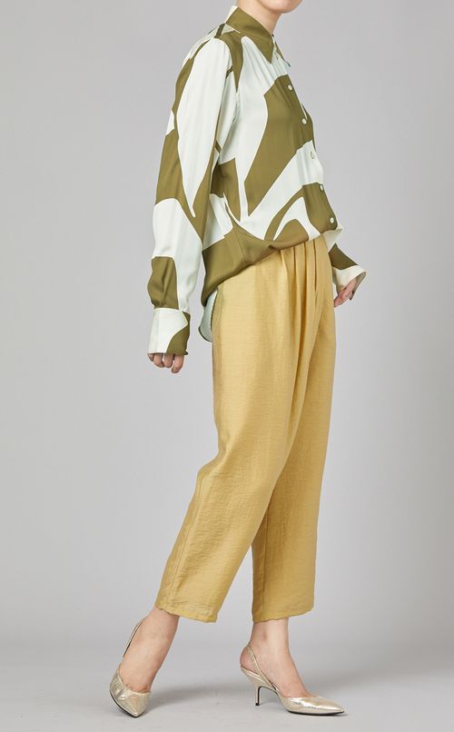 バイカラープリントツイルシャツ