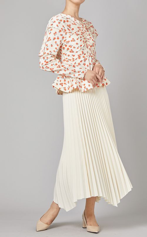 フラワープリントギャザーブラウス